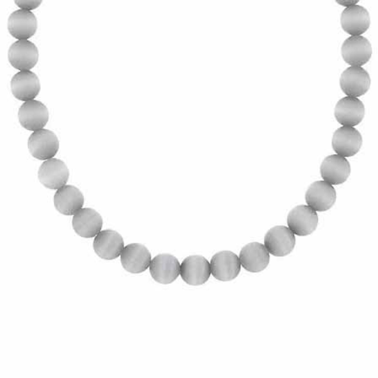 Sterling Silver 6mm Simulated Gray Cats Eye Stone Bead Beaded Chain 15-19&#x22; Necklace